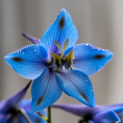 Blue flower with water droplets