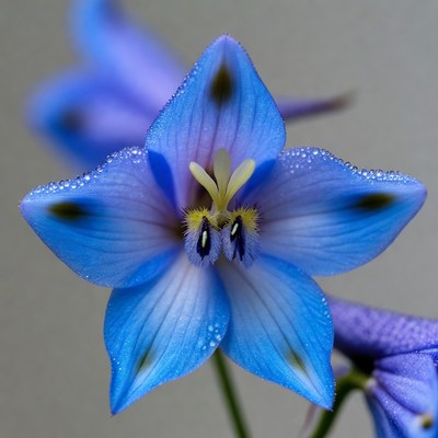 Blue flower with dew drops