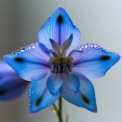 Blue flower with water droplets