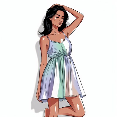 Woman in gradient dress posing