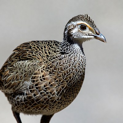 Closeup of quails on gray background
