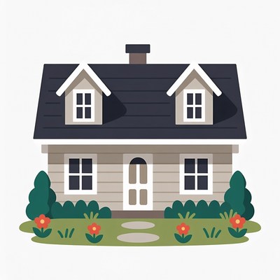 Cartoon House with Garden