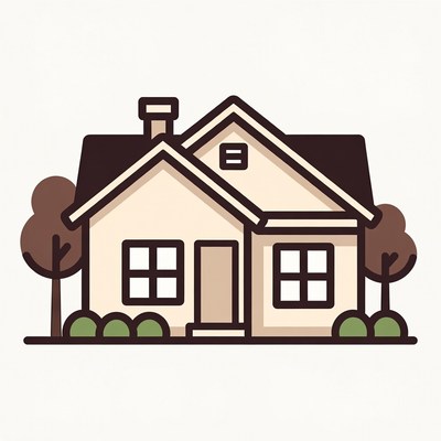 Cartoon House with Trees