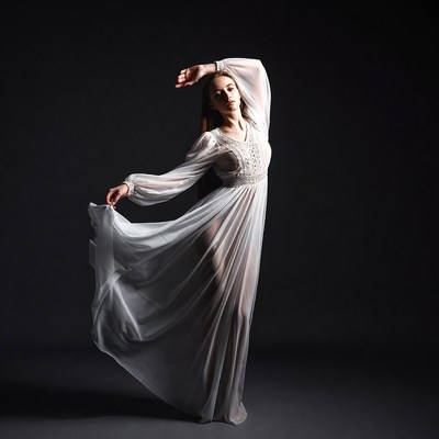 Woman dancing in flowing white dress