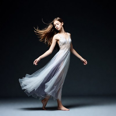 Woman dancing in flowing sheer dress
