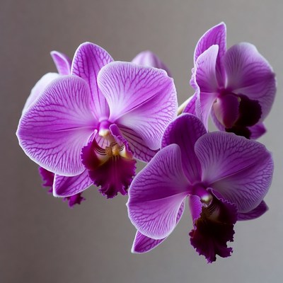 Purple Phalaenopsis Orchids on Gray Background