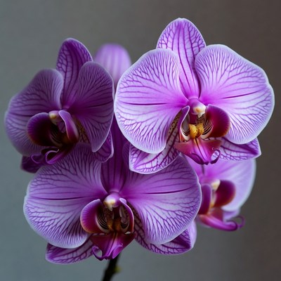 Purple Phalaenopsis Orchids on Gray Background