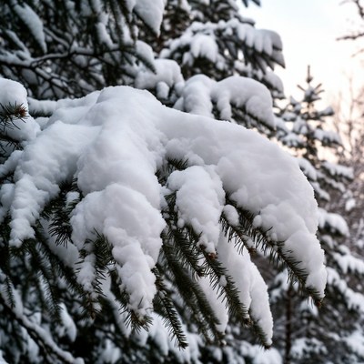 Snowy Pine Branches in Winter Forest