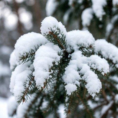 Snow-covered fir tree branches