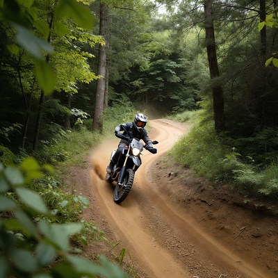 Man riding dirt bike in forest trail