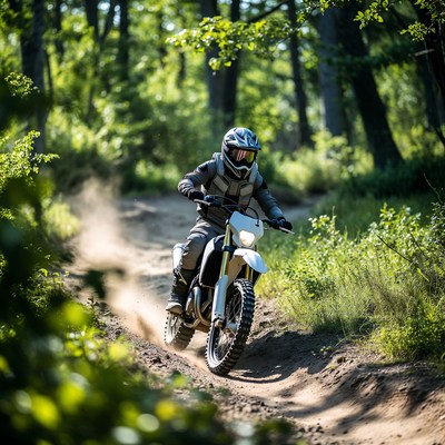 Man riding dirt bike in forest trail