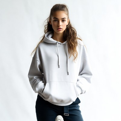 Young woman in gray hoodie