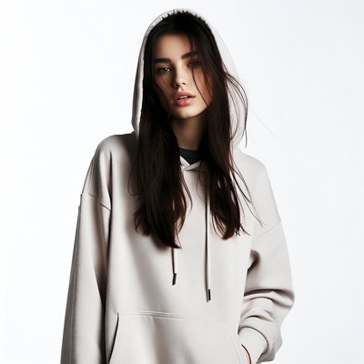 Woman in gray hoodie