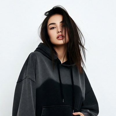 Asian woman in black hoodie