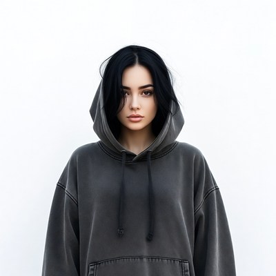 Asian woman in gray hoodie