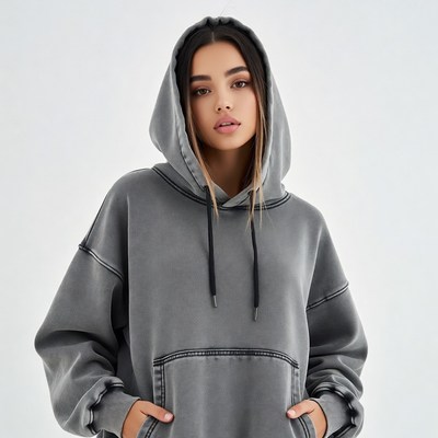 Woman in gray hoodie