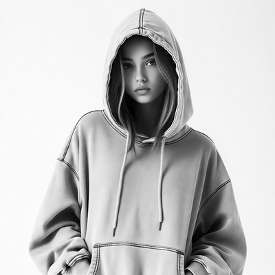 Young woman in oversized hoodie