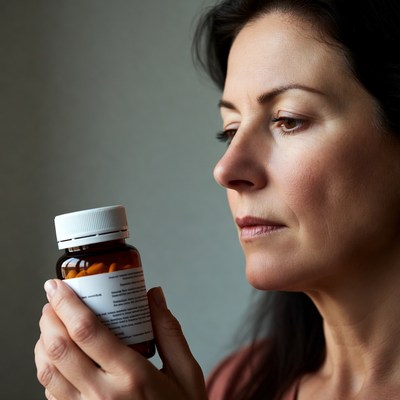 Woman holding pill bottle