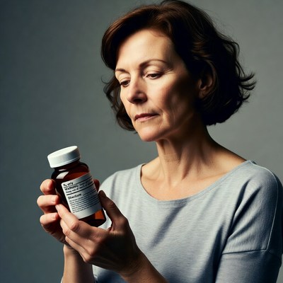Mature woman holding prescription bottle