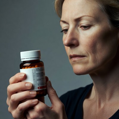 Woman holding pills bottle