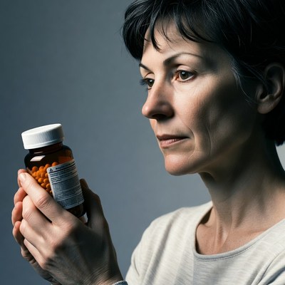 Woman holding prescription pills