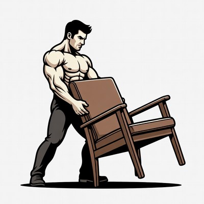 Muscular man lifting chair