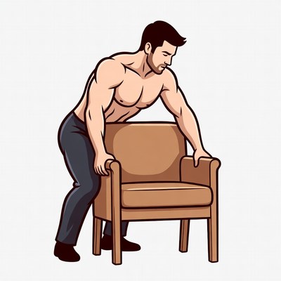 Muscular man lifting chair