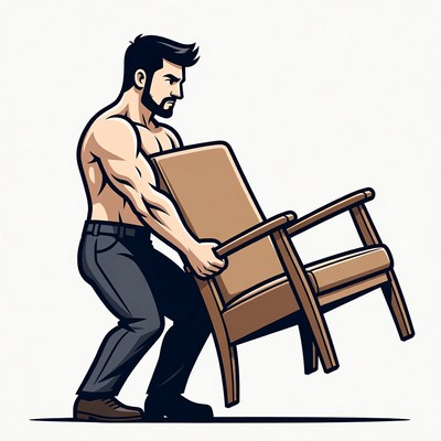 Muscular man lifting chair