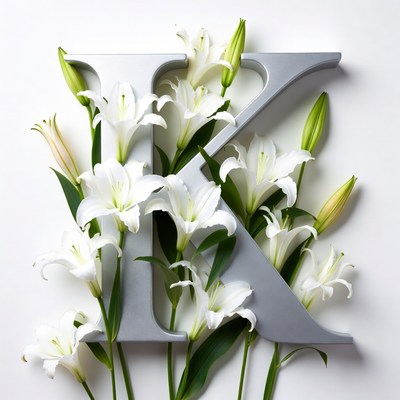 White Lilies Around Silver K Letter