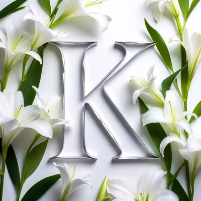 Silver K Letter with White Lilies