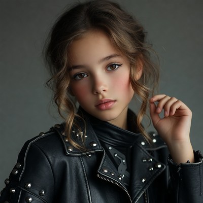 Girl in studded leather jacket