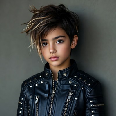 Boy with spiked hair in leather jacket