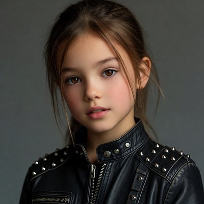 Girl in studded leather jacket