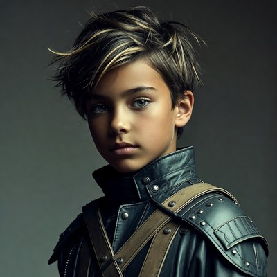 Boy in leather armor jacket