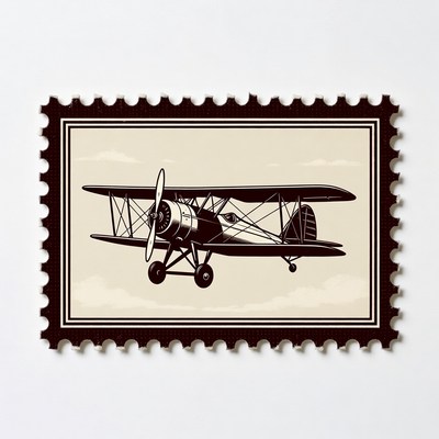Vintage Biplane Stamp Illustration