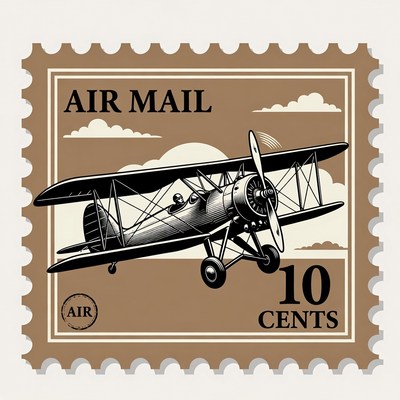 Vintage Air Mail Biplane Stamp
