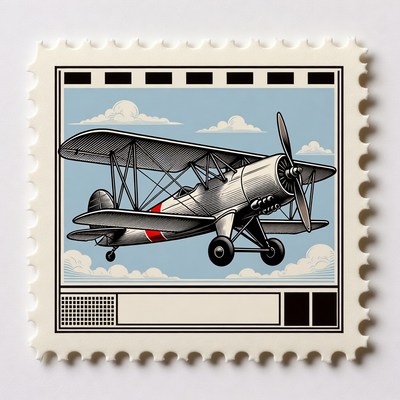 Vintage Biplane on Stamp