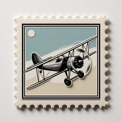 Vintage Biplane Stamp Illustration