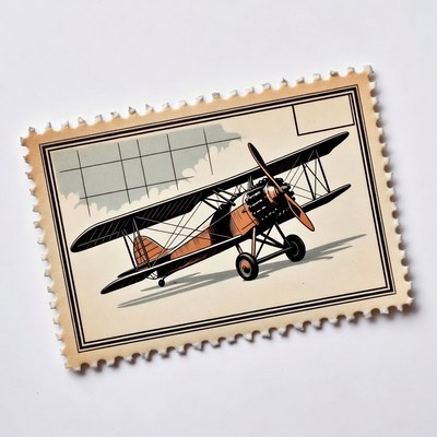 Vintage Biplane Airplane Stamp