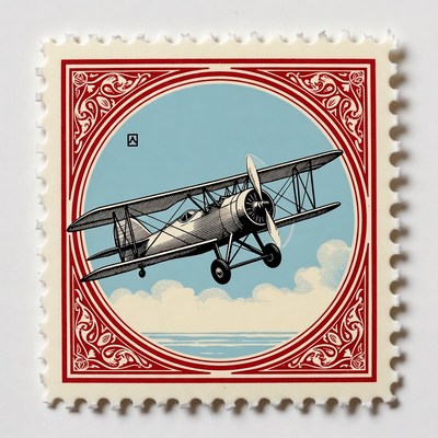 Vintage Biplane on Stamp