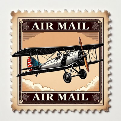 Vintage Air Mail Biplane Stamp