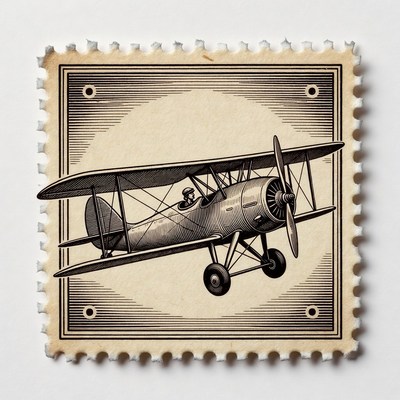 Vintage Biplane Stamp Illustration