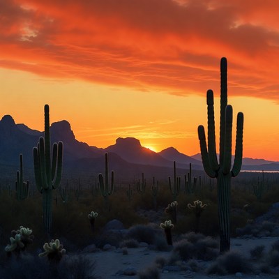 Saguaro Cacti at Sunset