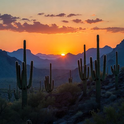 Saguaro Cacti at Sunset