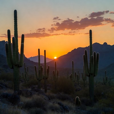 Saguaro Cacti at Sunset
