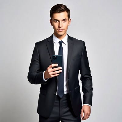 Man holding smartphone in suit