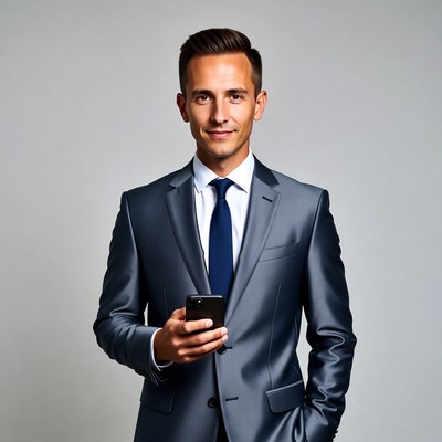 Man in suit holding smartphone