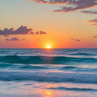 Sunset over ocean waves