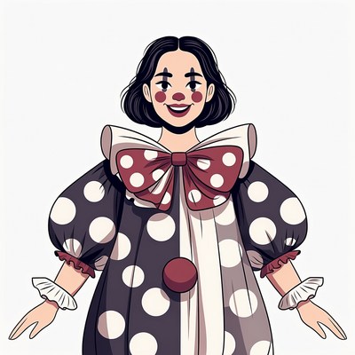 Female Clown Illustration with Polka Dots