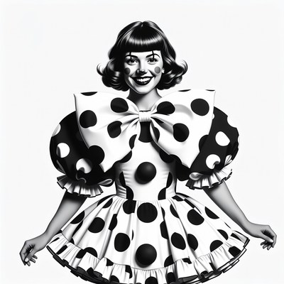 Smiling Woman in Polka Dot Clown Costume